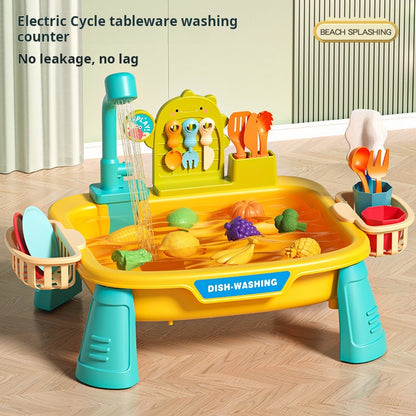 Children's Simulation Electric Water Dispensing Vegetable Washing Basin Dishwashing Sink Kitchen Utensil Set Toy for 2-3 Years Old