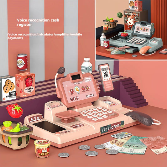 Children's Supermarket Cash Register Toy with Mobile Phone Payment Simulation Multi-functional Cashier Counter Girls' Pretend Play Set