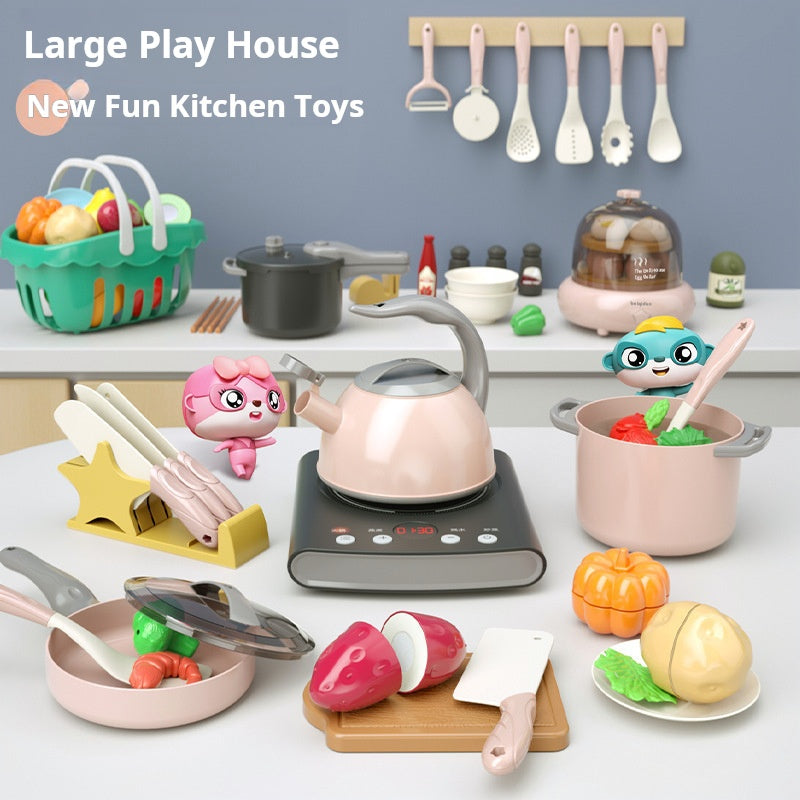 Children's Pretend Play Kitchen Toy Set Baby Breakfast Simulation Food Boys and Girls Fruit Vegetable Cutting Cooking Set