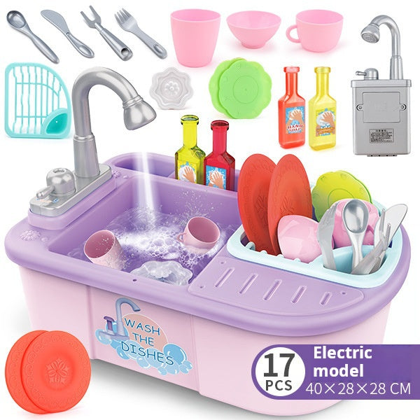 Children's Electric Dishwasher Toy with Recirculating Water Pretend Play Kitchen Sink Small Basin Educational Dining Kitchen