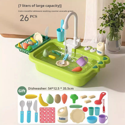 Children's Electric Dishwasher Toy with Recirculating Water Pretend Play Kitchen Sink Small Basin Educational Dining Kitchen