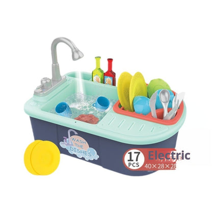 Children's Electric Dishwasher Toy with Recirculating Water Pretend Play Kitchen Sink Small Basin Educational Dining Kitchen