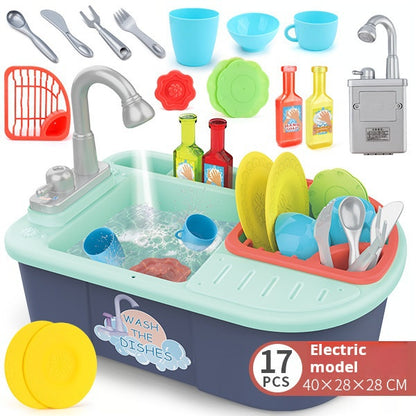 Children's Electric Dishwasher Toy with Recirculating Water Pretend Play Kitchen Sink Small Basin Educational Dining Kitchen