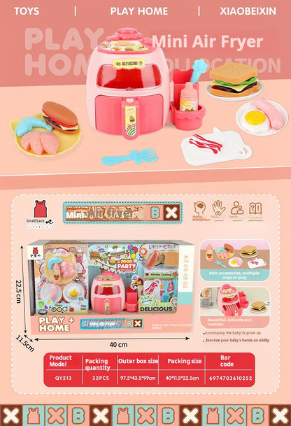 Pretend Play Toy Set: Simulation Home Appliances including Air Fryer, Juicer, Refrigerator for Kitchen Cooking Children