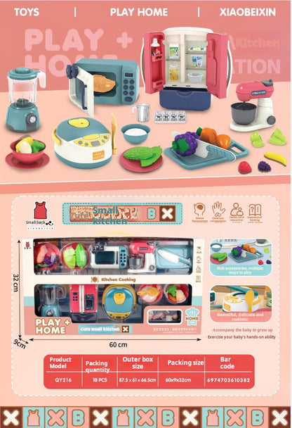 Pretend Play Toy Set: Simulation Home Appliances including Air Fryer, Juicer, Refrigerator for Kitchen Cooking Children