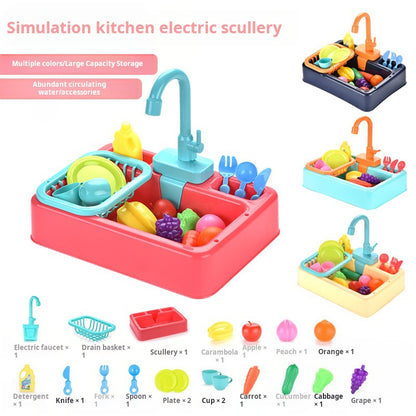 Children's Pretend Play Dishwasher Toy Early Education Infant and Toddler Electric Dishwashing Sink Automatic Water Dispensing Vegetable Washing Station