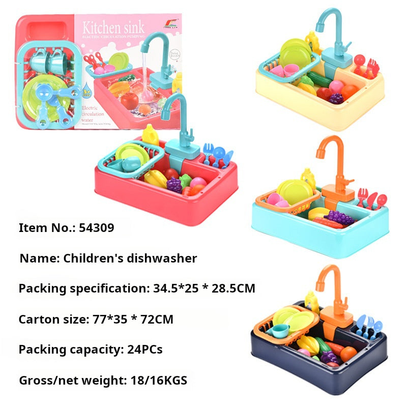 Children's Pretend Play Dishwasher Toy Early Education Infant and Toddler Electric Dishwashing Sink Automatic Water Dispensing Vegetable Washing Station