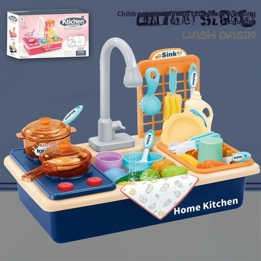 Children's Pretend Play Dishwasher with Dishwashing Basin, Circulating Water, Stove, Baby Pretend Play Kitchen Toy