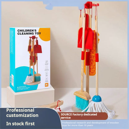 Children's Wooden Pretend Play Cleaning Set: Early Education Fun Broom, Sweeping and Mopping Cleaning Tools for Pretend Housekeeping