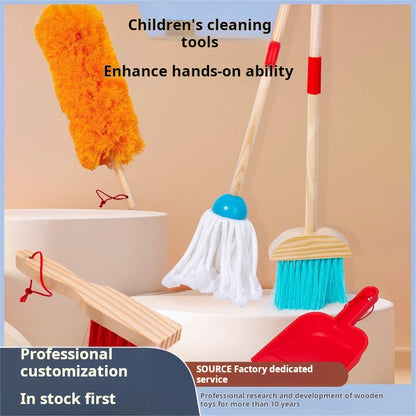 Children's Wooden Pretend Play Cleaning Set: Early Education Fun Broom, Sweeping and Mopping Cleaning Tools for Pretend Housekeeping