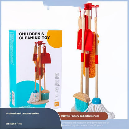 Children's Wooden Pretend Play Cleaning Set: Early Education Fun Broom, Sweeping and Mopping Cleaning Tools for Pretend Housekeeping