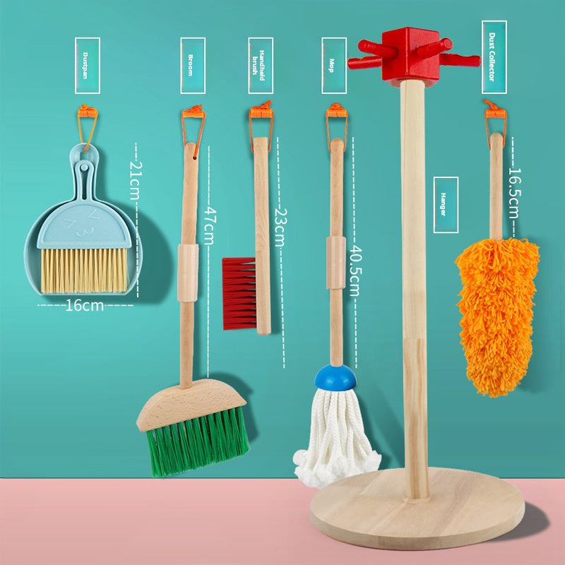 Children's Wooden Pretend Play Cleaning Set: Early Education Fun Broom, Sweeping and Mopping Cleaning Tools for Pretend Housekeeping