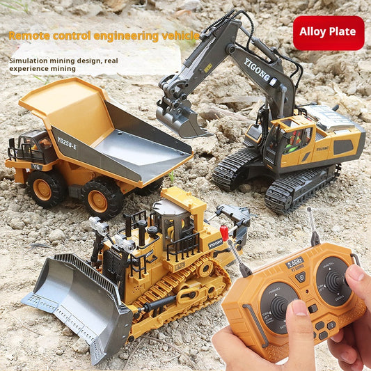 Alloy 11-Channel Remote Control Children's Toy Car Wireless Electric Simulation Excavator and Bulldozer Construction Vehicle Toy