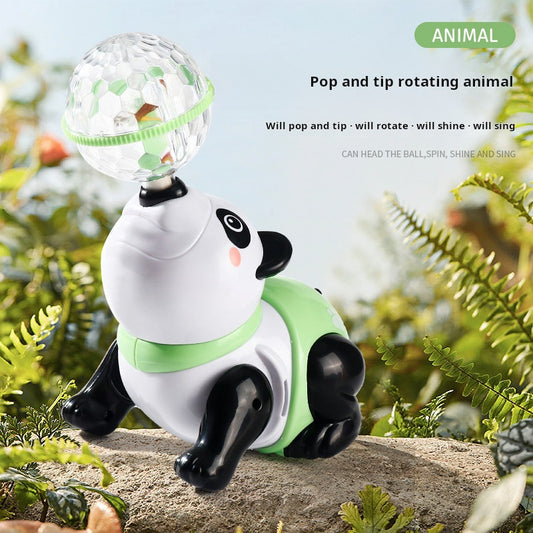 Singing and Dancing Rotating Children's Toy: Rechargeable Panda and Puppy, Crawling Practice and Tummy Time with Light-Up Features for Babies