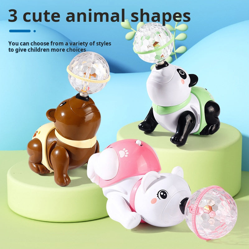 Singing and Dancing Rotating Children's Toy: Rechargeable Panda and Puppy, Crawling Practice and Tummy Time with Light-Up Features for Babies