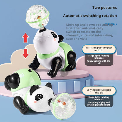 Singing and Dancing Rotating Children's Toy: Rechargeable Panda and Puppy, Crawling Practice and Tummy Time with Light-Up Features for Babies