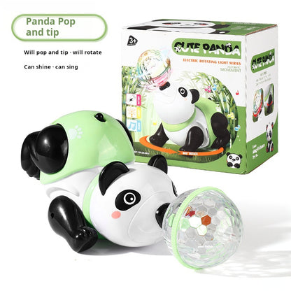 Singing and Dancing Rotating Children's Toy: Rechargeable Panda and Puppy, Crawling Practice and Tummy Time with Light-Up Features for Babies