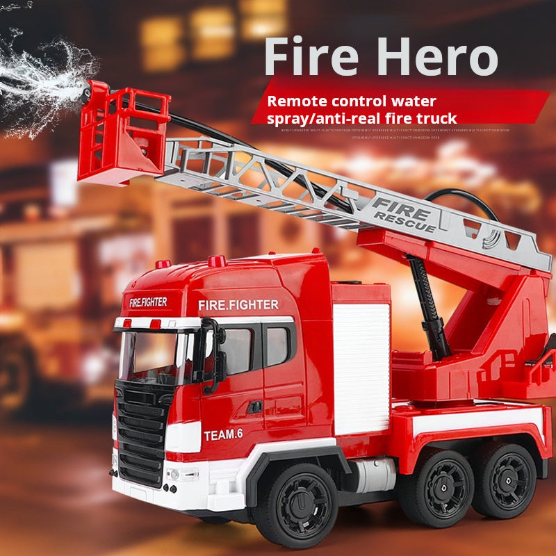 Electric Remote Control Fire Truck: Simulation Rescue Vehicle with Sound and Light, One-Button Water Spray for Children Boys Toy