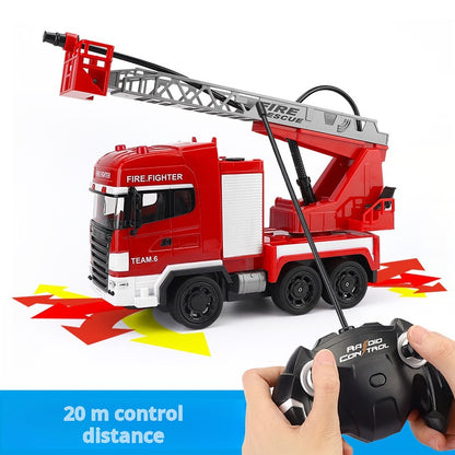 Electric Remote Control Fire Truck: Simulation Rescue Vehicle with Sound and Light, One-Button Water Spray for Children Boys Toy