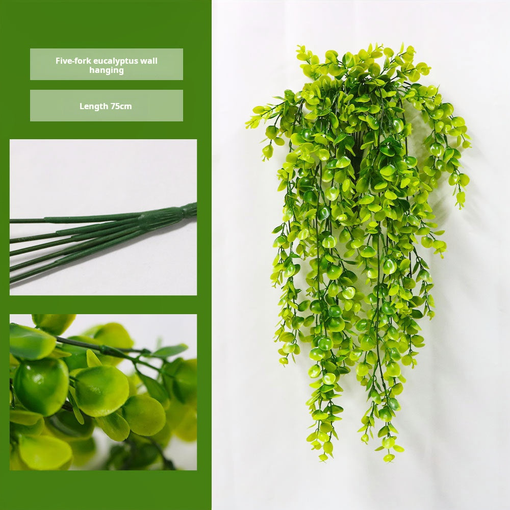 Simulation green plant large eucalyptus wall hanging rattan