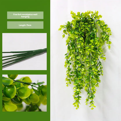 Simulation green plant large eucalyptus wall hanging rattan