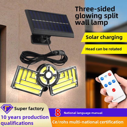 Solar three-head split street light household waterproof wall lamp