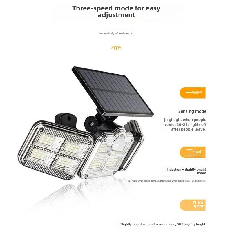 Solar outdoor human body induction three-head wall lamp