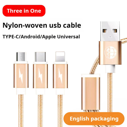 Gold Nylon 3-in-1 Fast Charge Cable, 3 Heads