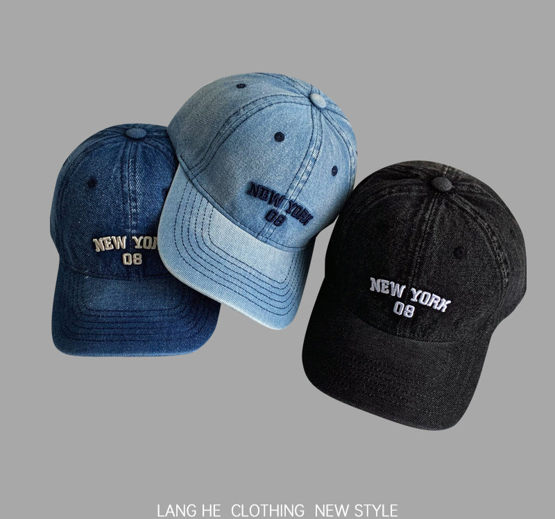 Letter Embroidery Denim Baseball Cap, Vintage Soft Top