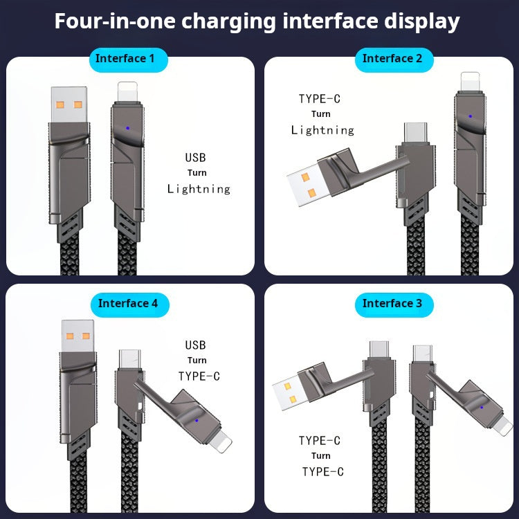 Nylon data cable PD fast charging 1 to 4 double heads