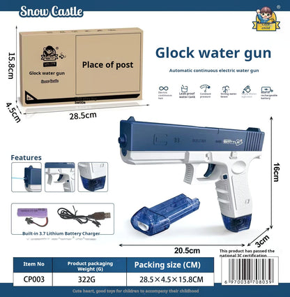 Children's Electric Glock Water Gun, Rechargeable Automatic