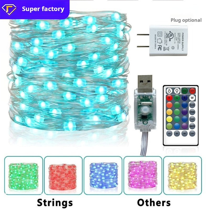 Three-wire large lamp beads 16-color copper wire light string USB colorful LED RGB lamp