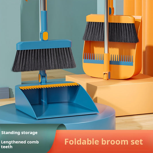 Folding Broom and Dustpan Set, Soft Brush, Hair-Resistant