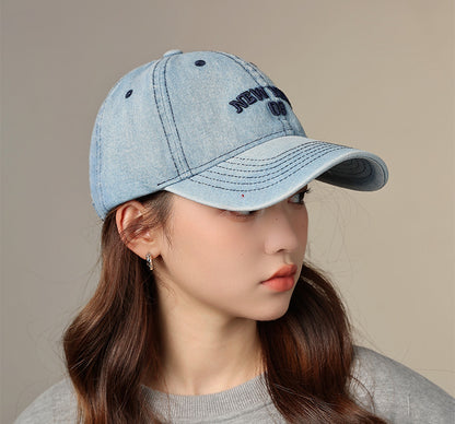 Letter Embroidery Denim Baseball Cap, Vintage Soft Top