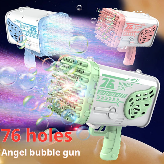 76-Hole Rocket Bubble Gun with Colorful Lights, Electric Rechargeable Toy