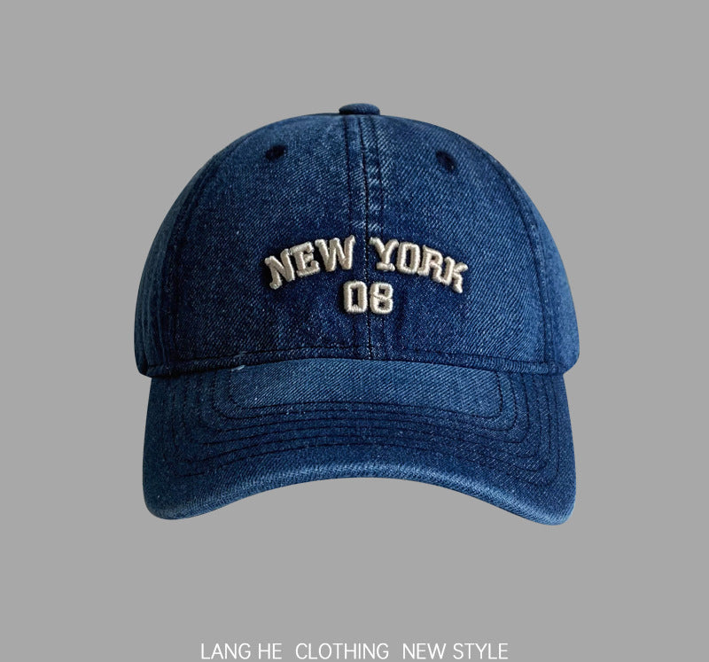 Letter Embroidery Denim Baseball Cap, Vintage Soft Top