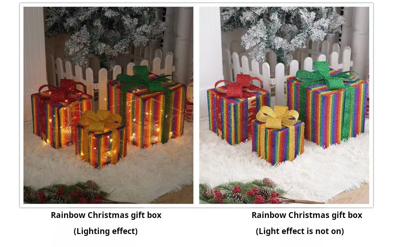 Caja de regalo de Navidad, juego de tres piezas, adornos de accesorios de luz luminosa 