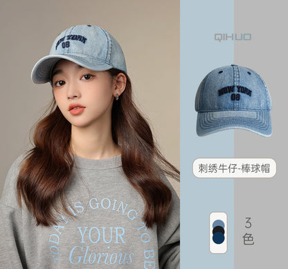 Letter Embroidery Denim Baseball Cap, Vintage Soft Top