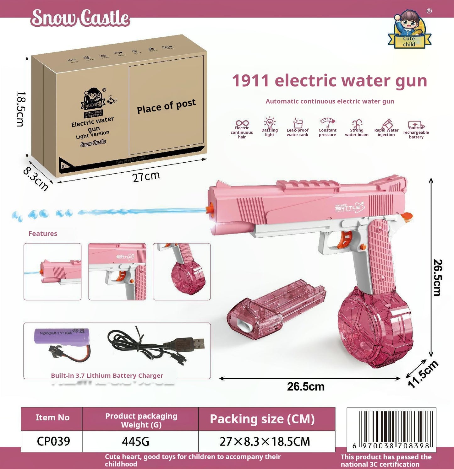 Large Capacity Rechargeable Water Gun