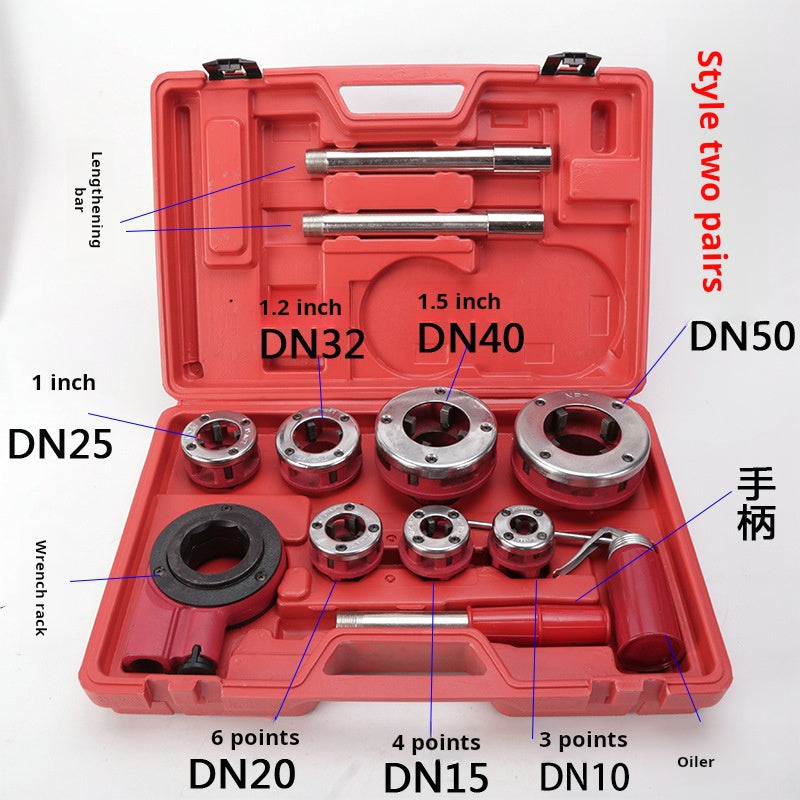 Durable 4"-2" Pipe Threader Die Set Manual Tool Kit