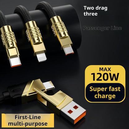 Black gold braided two-to-three data cable