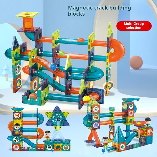 Educational Magnetic Tiles Toy, Colorful Window Pipes Ball Track Building Blocks