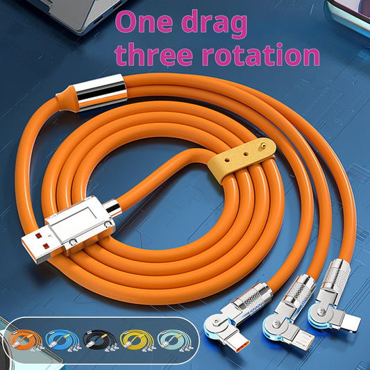 3-pin rotating data cable super fast charging car 3 in 1