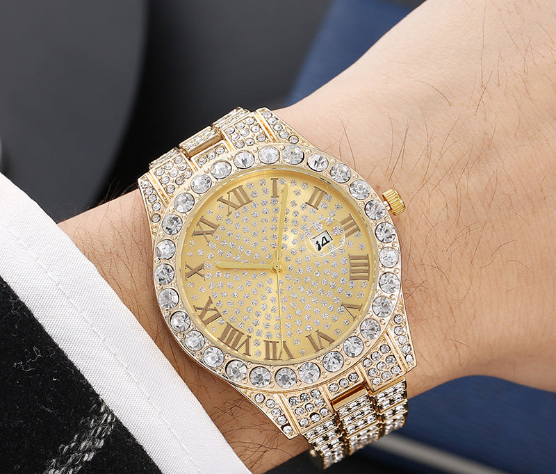 European American Rhinestone Calendar Quartz Watch for Women