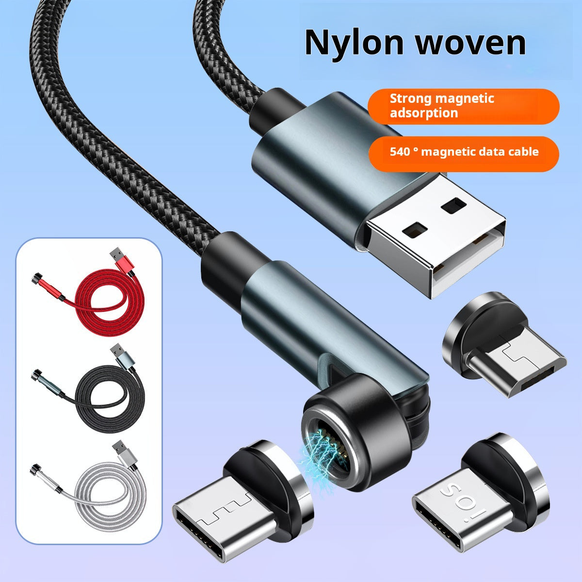 Cable USB trenzado de nailon 3 en 1 para carga rápida 