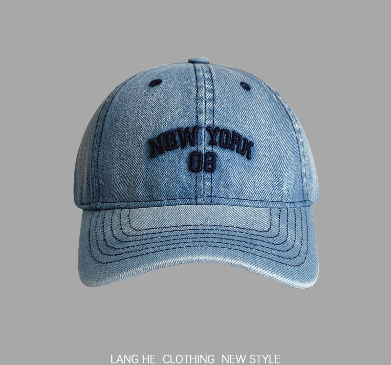 Letter Embroidery Denim Baseball Cap, Vintage Soft Top